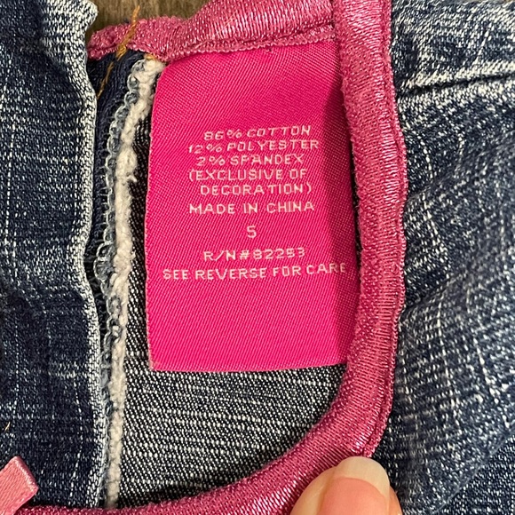 Vintage Y2K Barbie Girls 5 Years Denim Floral Ruffle Embroidered Dress - Picture 4 of 7